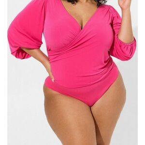 NWT Plus Size Vibrant Pink Wrap Bodysuit